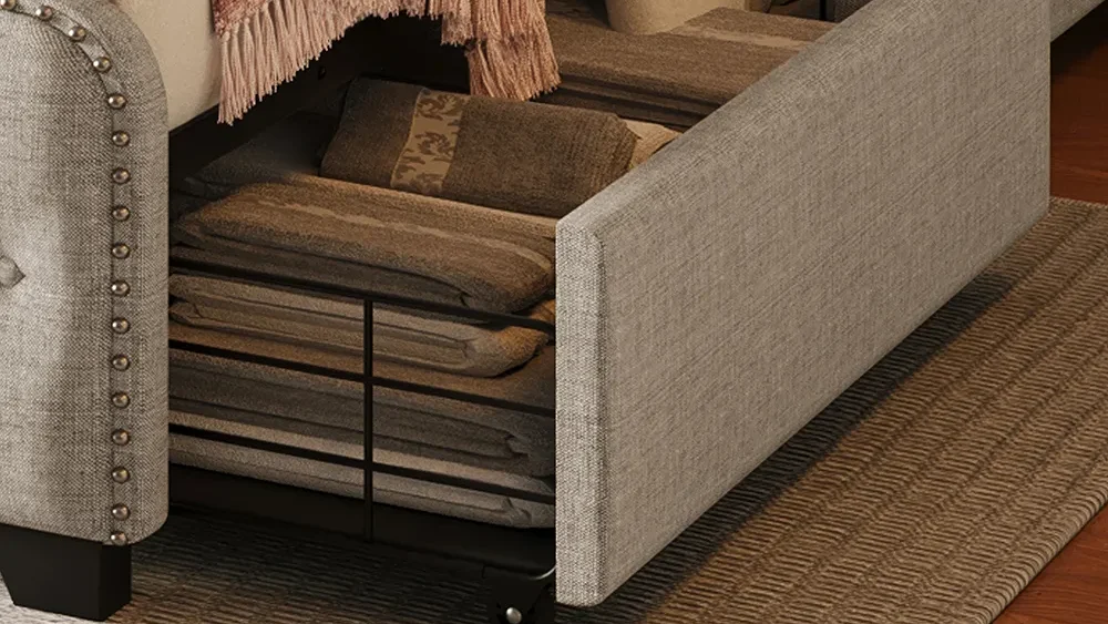 Upholstered Platform Bed with Storage Drawers