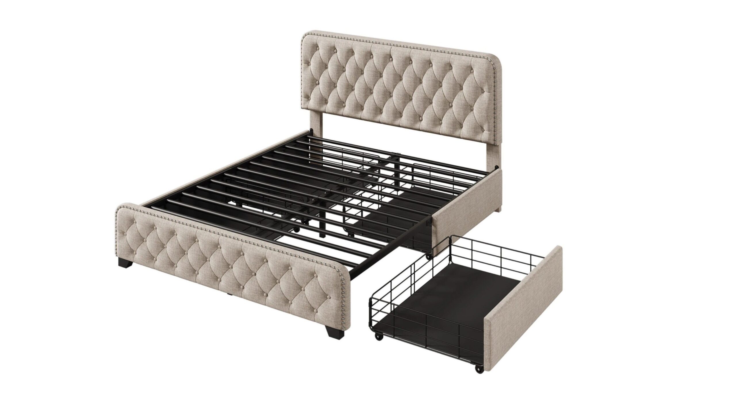 Upholstered Platform Bed with Storage Drawers