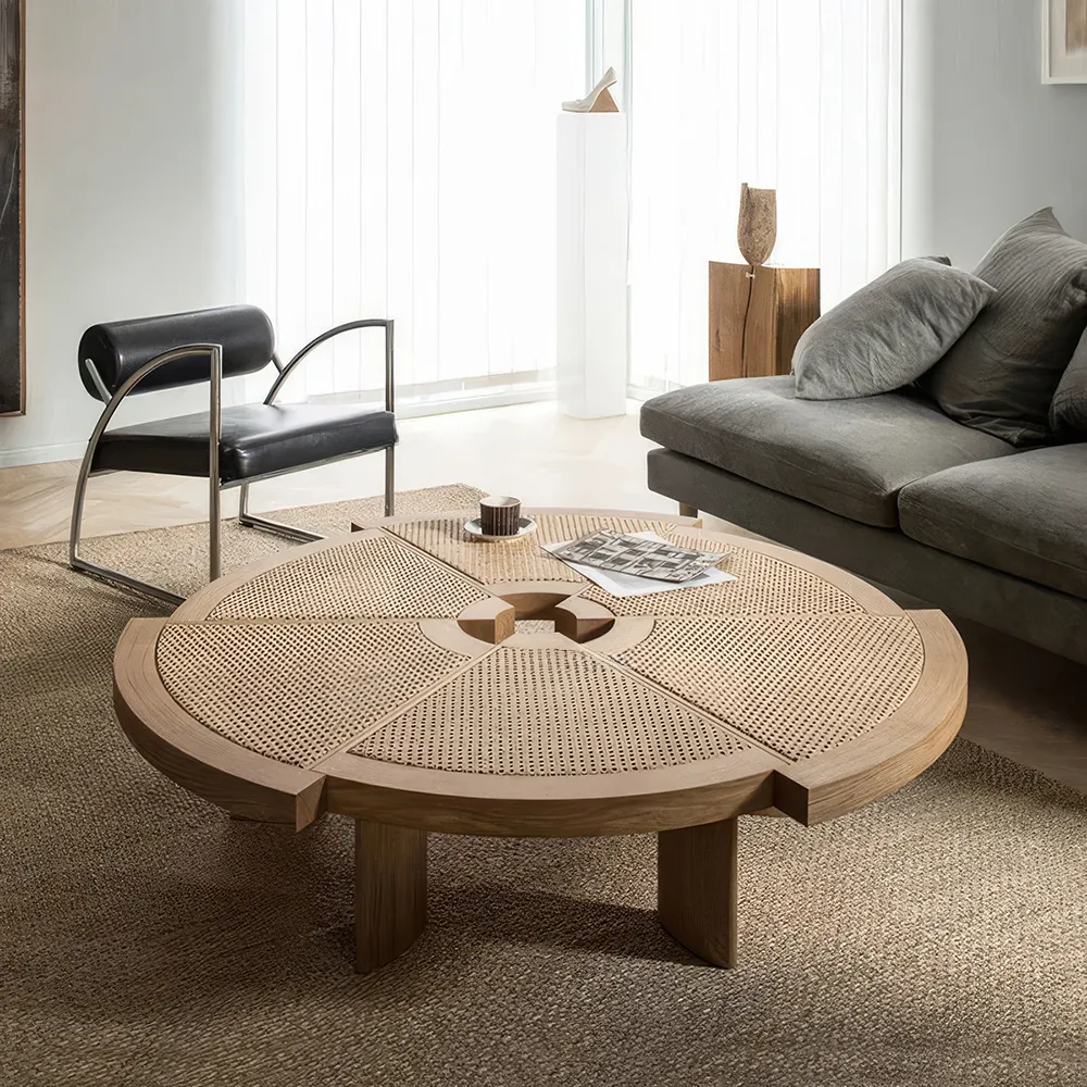 Minimalist Modern Ash Wood Rattan Coffee Table