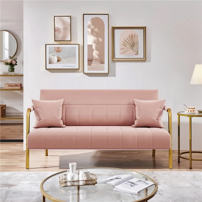 Modern Velvet Loveseat with Gold-Tone Metal Accents