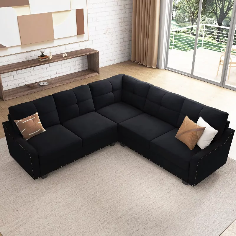 Velvet L-Shaped Convertible Sectional Sofa