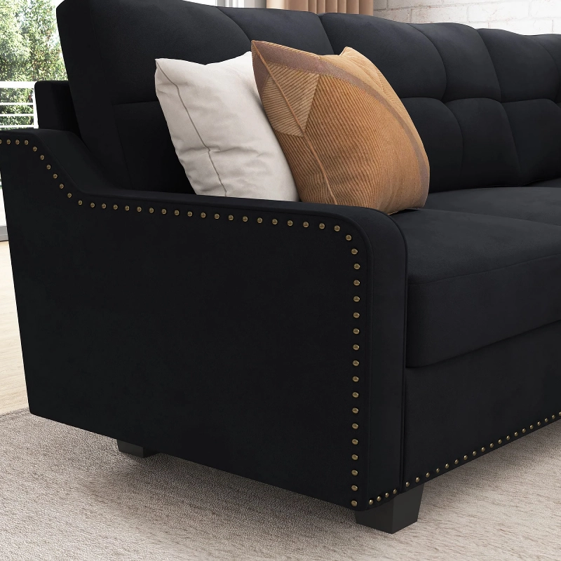 Velvet L-Shaped Convertible Sectional Sofa