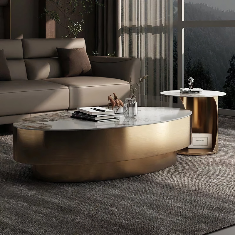 Modern Minimalist Marble Oval Coffee Table