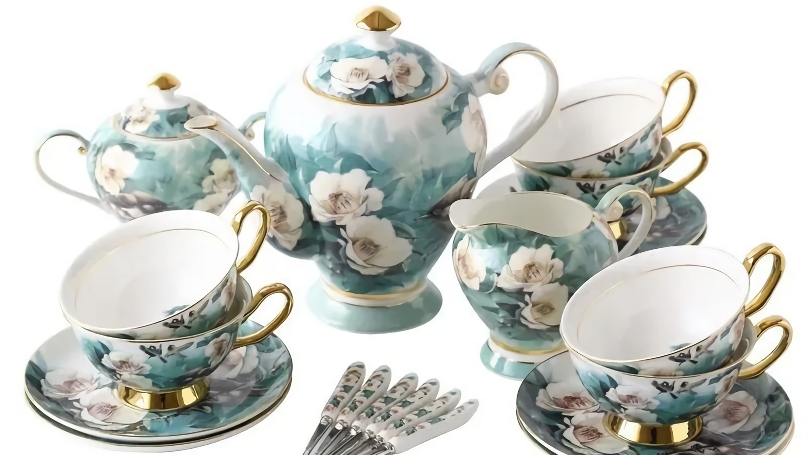 Elegant Bone China Coffee Cup Set with Sugar Jar and Saucer